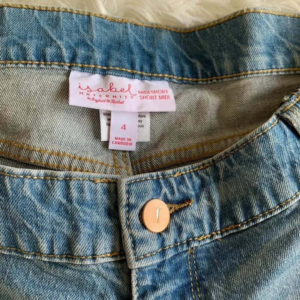 Isabel Maternity by Ingrid & Isabel Side Panel Midi‎ Denim Short Blue Size 4 NWT